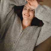 Handcrafted Alpaca Cardigan: Grey Merino Wool Knitwear