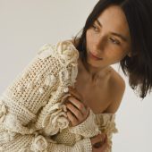 Handknit Cotton Cardigan: White V-neck Jacket With Embroidered Flowers