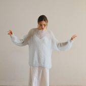 Handmade Mohair Pullover Sweater: Oversized Grey Knitwear