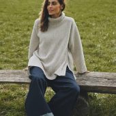 Oversized Turtleneck Sweater Gray & Beige Wool Blend