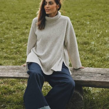 Oversized Turtleneck Sweater Gray & Beige Wool Blend