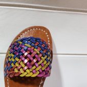 Handmade Moroccan Leather Sandals For Women – Vrai Cuir Marrakech – Colorful Woven Strap – Boho Summer Slides – Artisan Leather Shoes