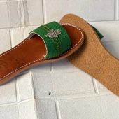 Handmade Moroccan Women Sandals – Turquoise Strap With Hamsa Charm | Leather Flats
