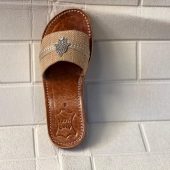 Handmade Moroccan Women Sandals – Turquoise Strap With Hamsa Charm | Leather Flats