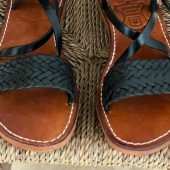 Black Braided Moroccan Leather Sandals – Handmade Flat Straps – Custom Fit